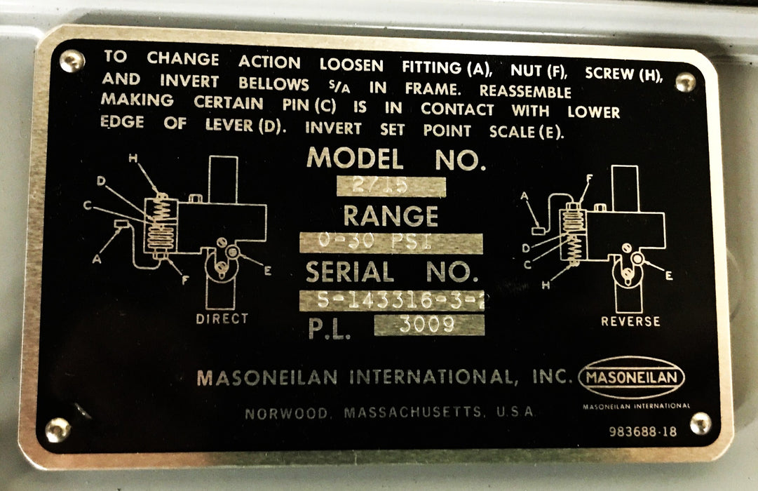 Masoneilan Pressure and Temperature Control Unit Model 2715 USED