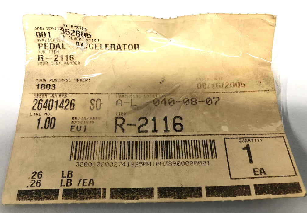 Hyster Accelerator Pedal Pad 352885 NOS