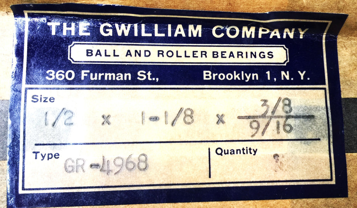 The Gwilliam Co. 1/2"x 1-1/8"x 3/8 Flange Roller Bearing GR-4968 [Lot of 10] NOS