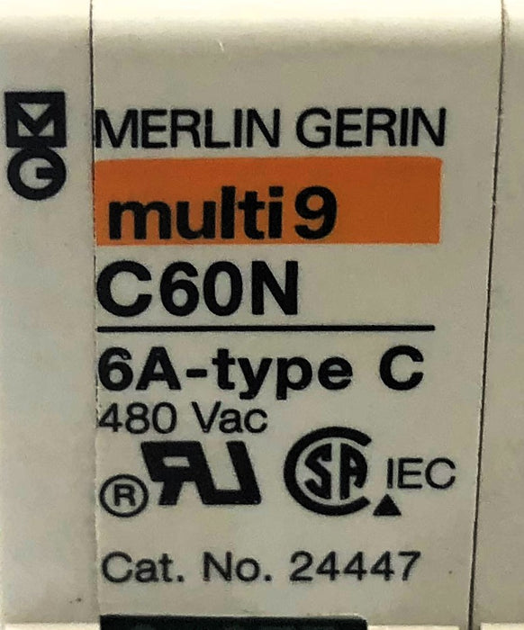 Merlin Gerin 6A-Type C 480 VAC Circuit Breaker 24447 (C60N) NOS