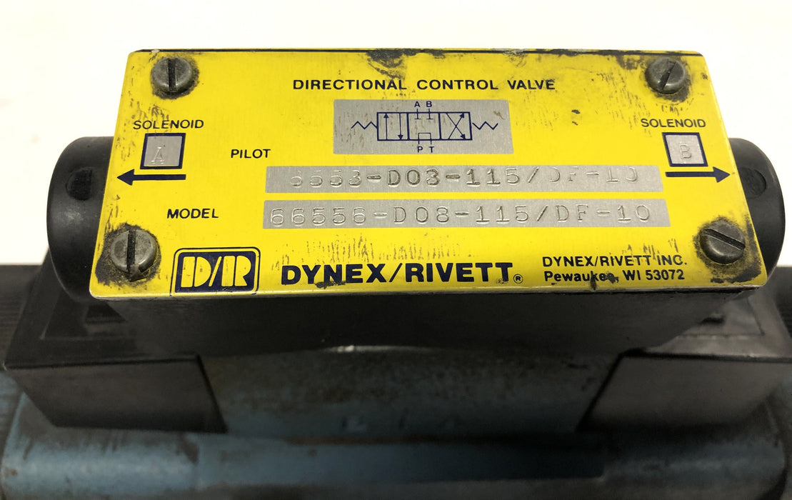 Dynex/Rivett UNTESTED Directional Control Valve 6553-D03-115/DF-10 USED