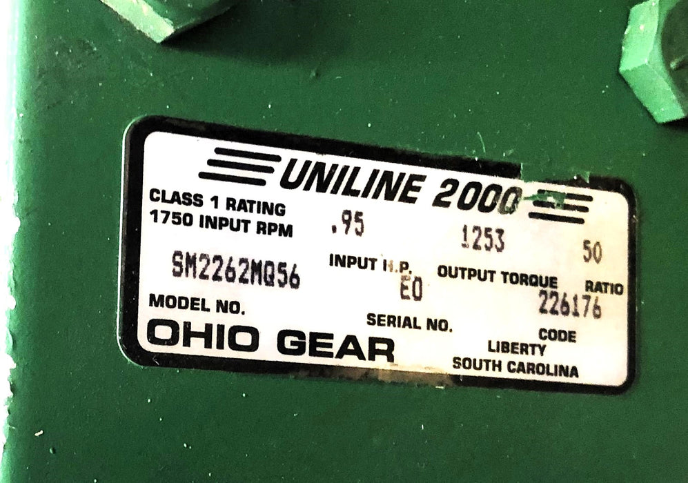 Ohio Gear Uniline 2000 1253 Output Torque Ratio 50 Speed Reducer SM2262MQ56 NOS