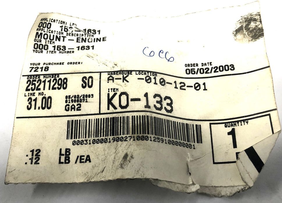 Unbranded Engine Mount 163-1631 NOS
