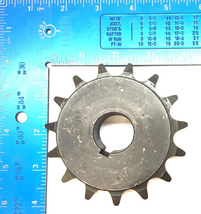 Unbranded 15-Tooth 1" Bore Roller Chain Sprocket 60BS16-1 USED
