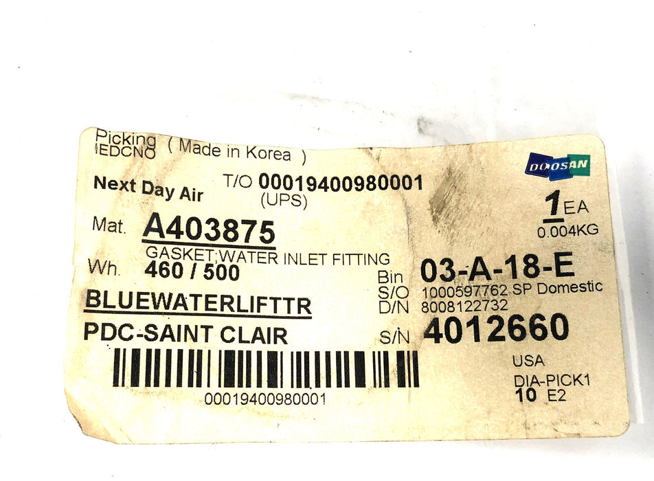 Doosan Water Inlet Fitting Gasket A403875 NOS