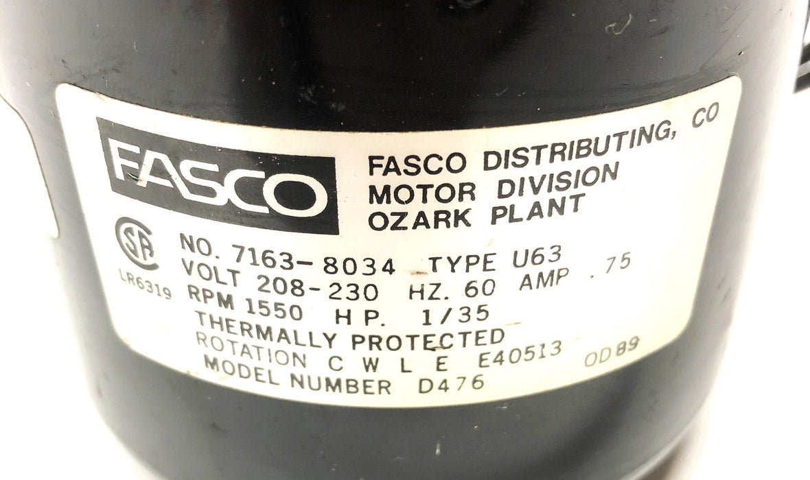 Fasco Electric Motor 208-230v 60 Hz 7163-8034 (D476) NOS