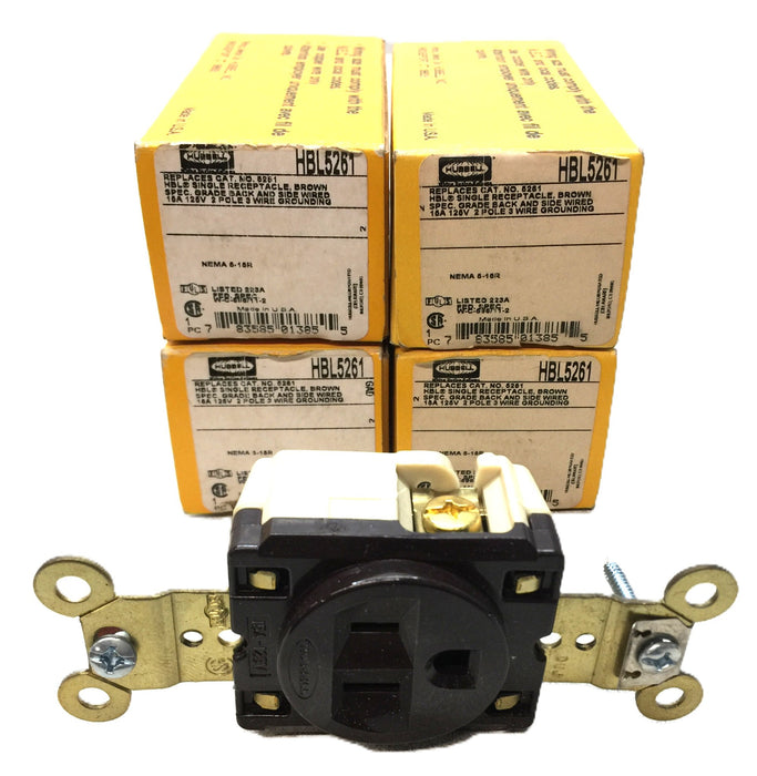 Hubbell Single Brown 2-Pole/3-Wire Receptacle HBL5261 (5261) [Lot of 4] NOS