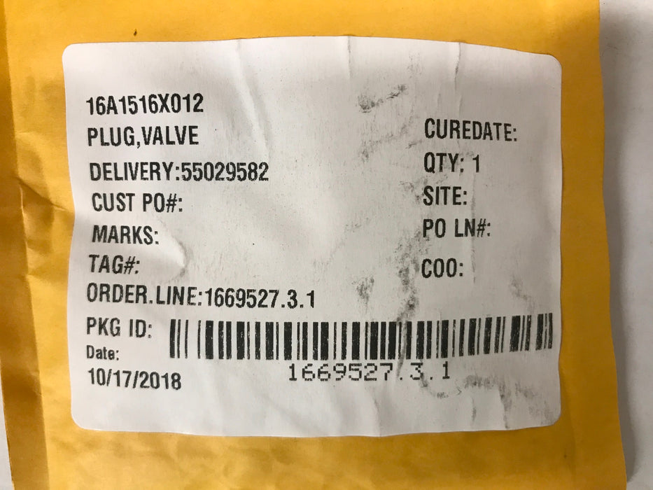 Fisher Controls 1/4 inch Type 6392 Valve Plug 16A1516X012 NOS
