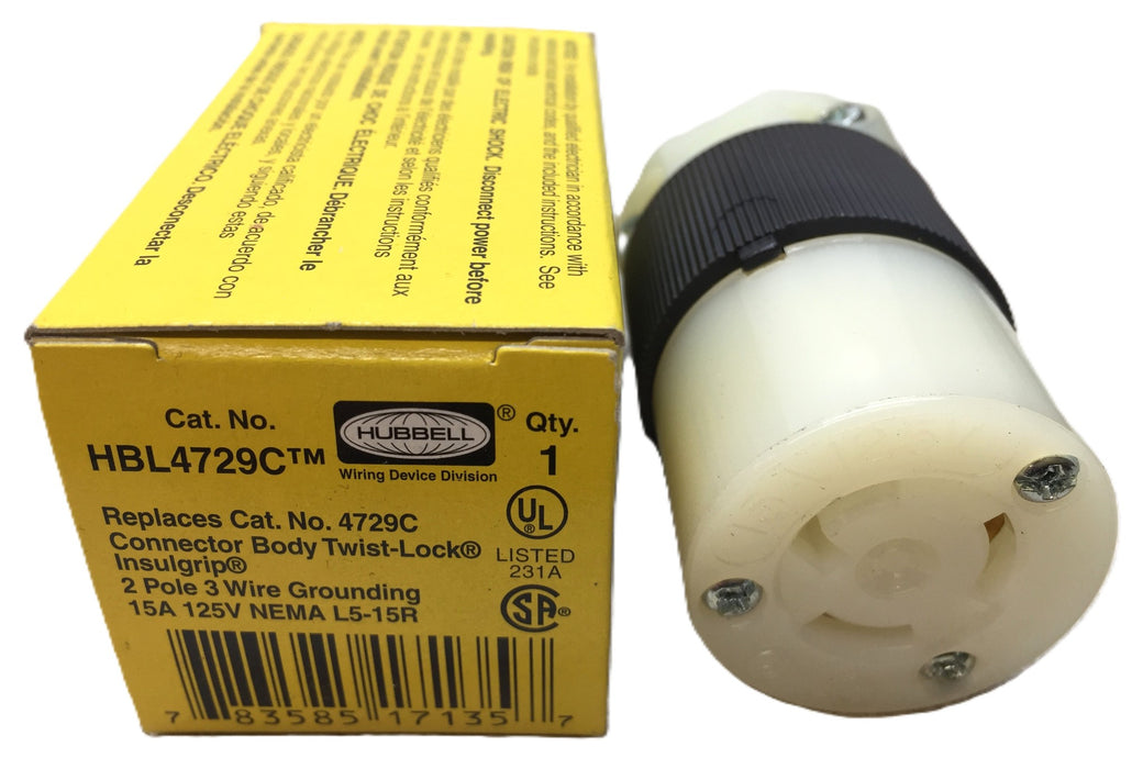 Hubbell 2-Pole/3-Wire Twist-Lock Connector Body HBL479C (4729C) NOS