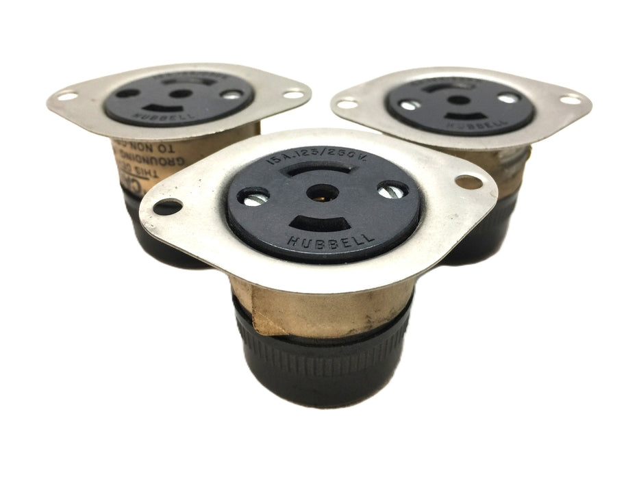 Hubbell 15A/125V Twist-Lock Flanged Receptacle HBL7596 [Lot of 3] NOS
