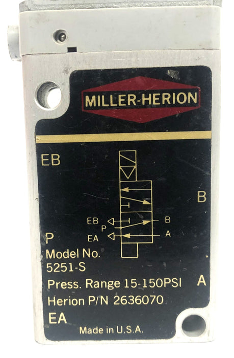 Miller-Herion 5251-S 15-150PSI Solenoid Valve 2636070 USED