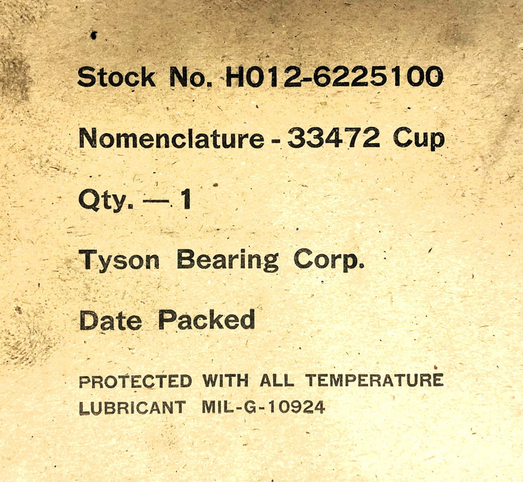 Tyson Tapered Roller Bearing Cup 33472 [Lot of 2] NOS