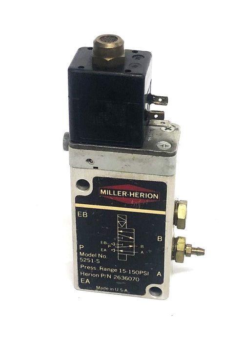 Miller-Herion 15-150 PSI Solenoid Valve 2636070 5251-S USED