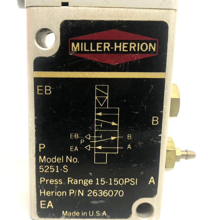 Miller-Herion 15-150 PSI Solenoid Valve 2636070 5251-S USED