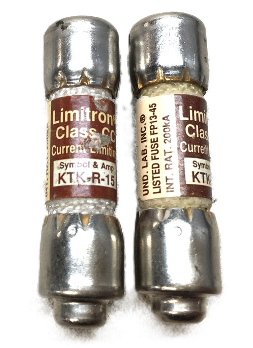 Cooper-Bussmann Limitron Current-Limiting 600V Fuse KTK-R-15 [Lot of 2] NOS
