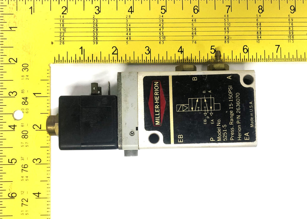 Miller-Herion 15-150 PSI Solenoid Valve 2636070 5251-S USED