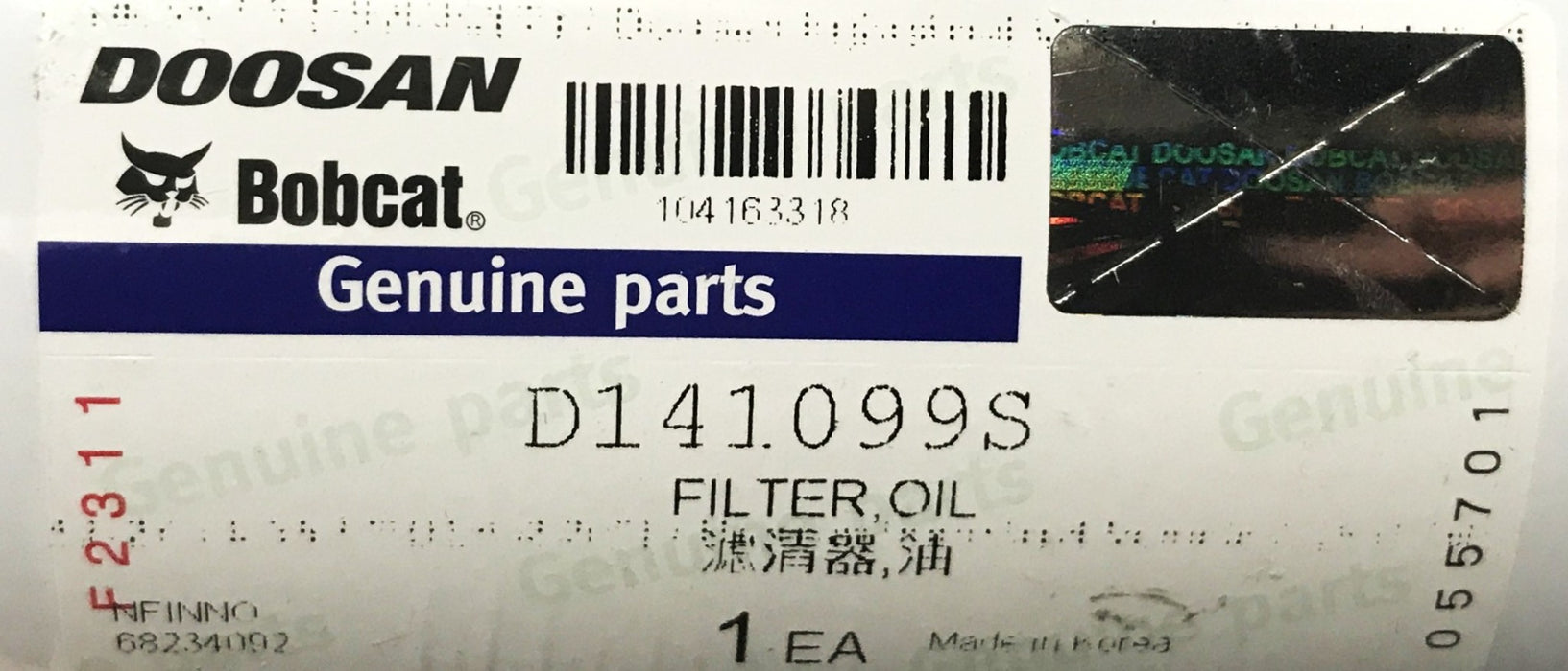 Doosan Daewoo Bobcat Oil Filter D141099S NOS