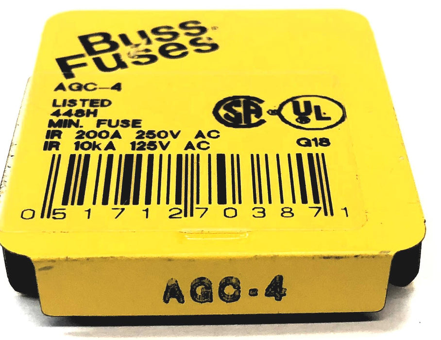Bussmann 250V Glass Fuse AGC-4A [Lot of 16] NOS