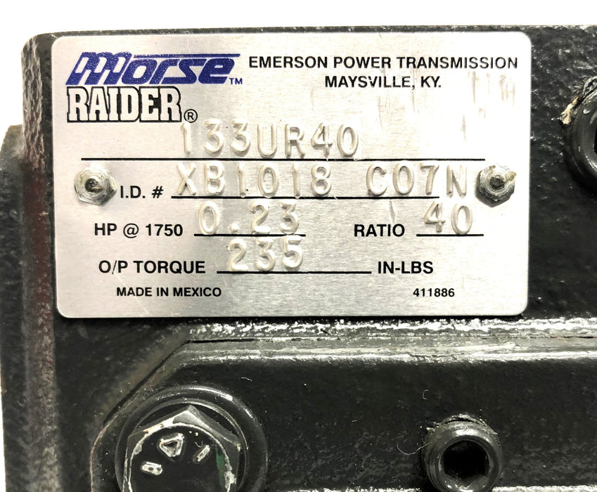 Morse Raider XB1018C07N Worm Gear Reducer 133UR40 USED