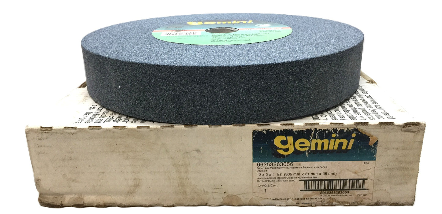 Norton Gemini 12" x 2" x 1-1/2 Alum.Oxi Bench and Pedestal Wheel 66253263056 NOS