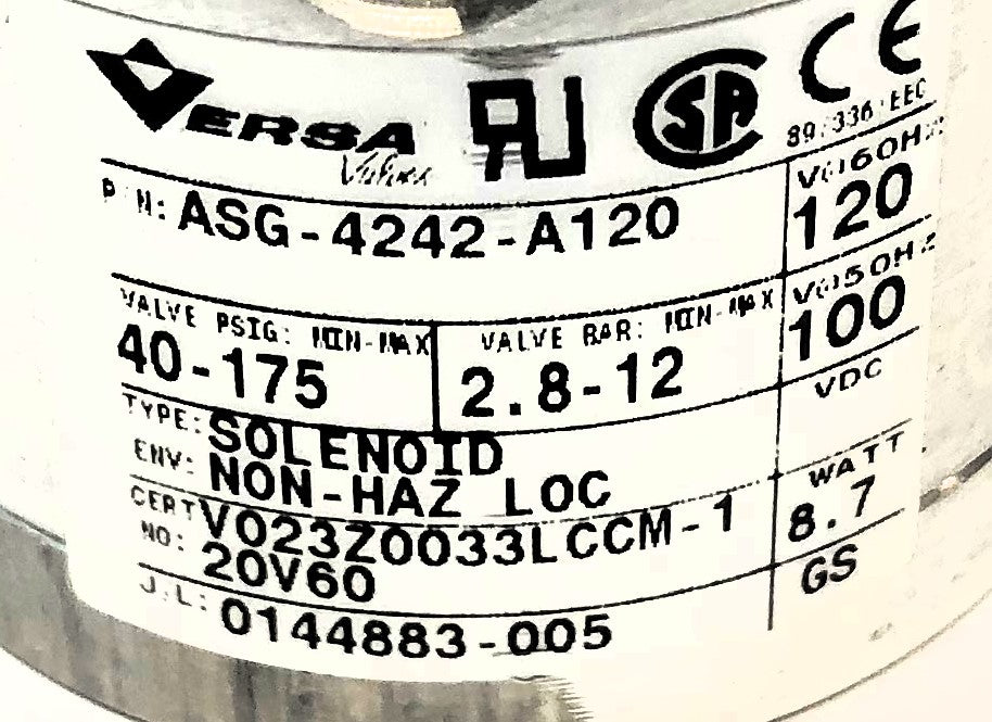 Versa 8.7 Watt Solenoid Valve ASG-4242-A120 NOS