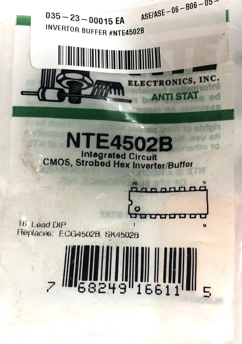 NTE ANTI STAT Strobed Hex Inverter Integrated Circuit NTE4502B [Lot of 4] NOS