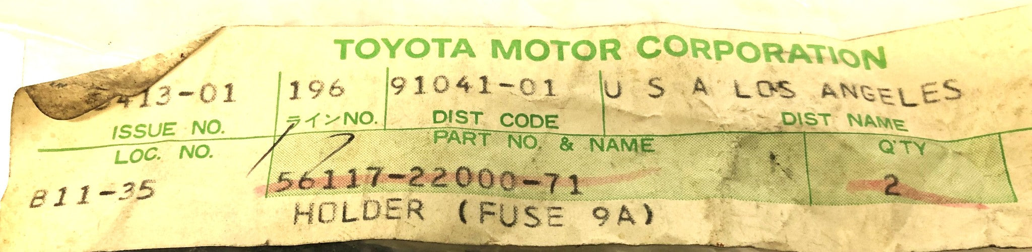 Toyota 9A Fuse Holder 56117-22000-71 NOS