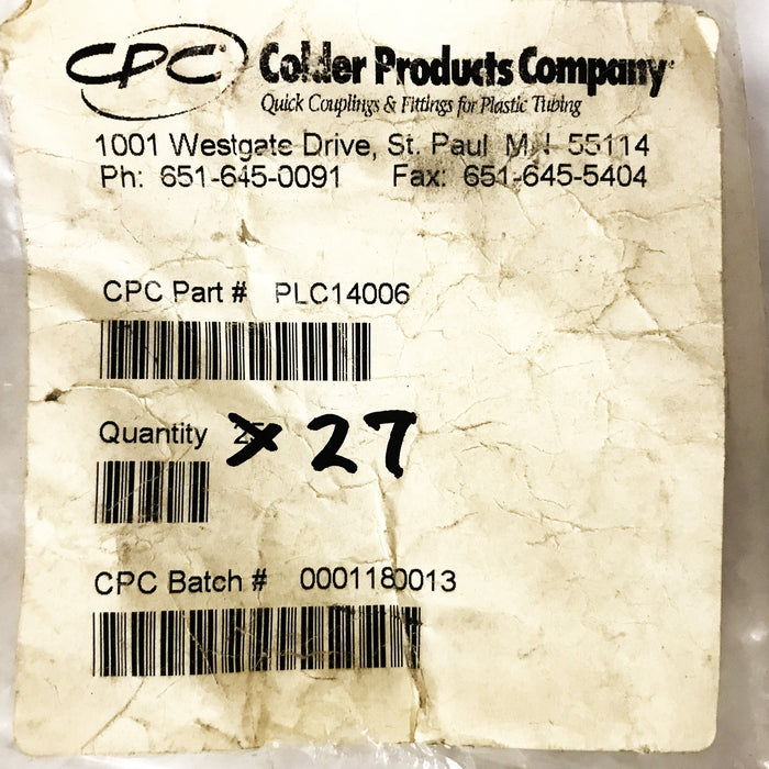 Colder 3/8 JG Non-Valved In-Line Coupling Body PLC14006 [Lot of 27] NOS