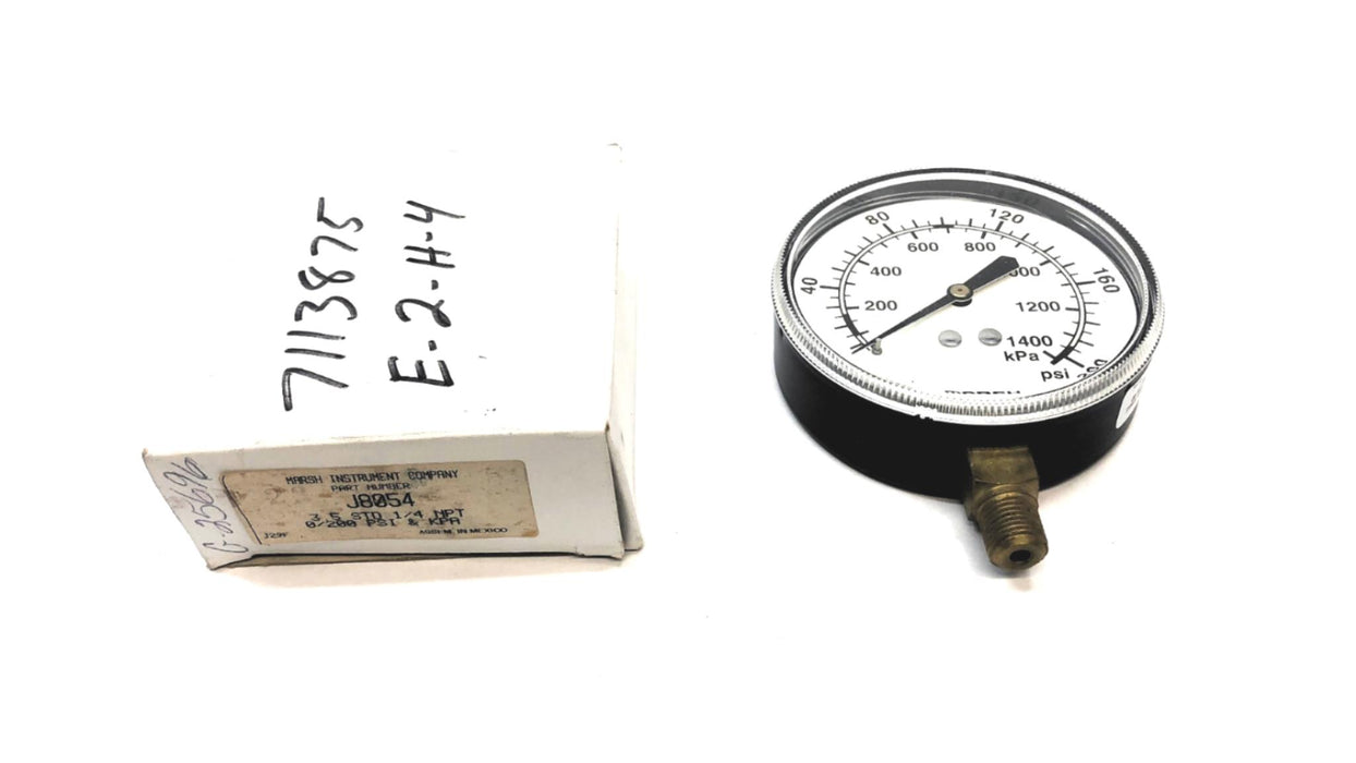 Marsh 1/4 NPT 0/200 PSI & KPA 3.5 STD Pressure Gauge J8054 NOS