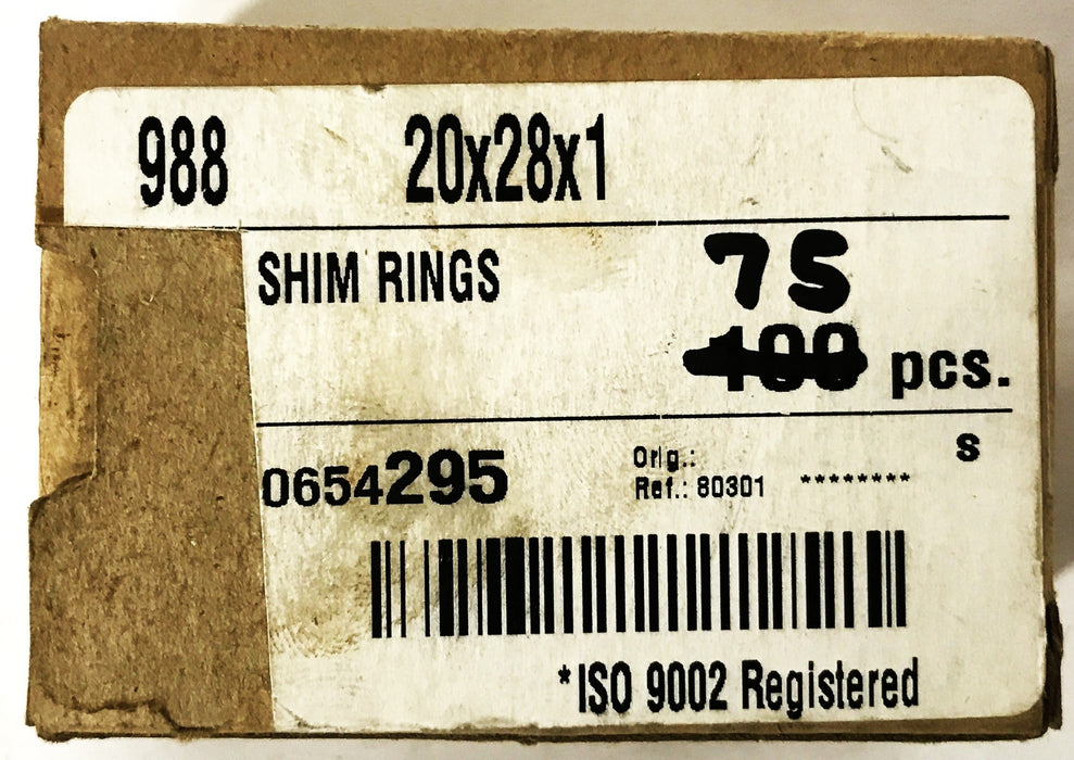 Unbranded 20mm x 28mm x 1mm Shim Rings 988-100 [Lot of 75] NOS