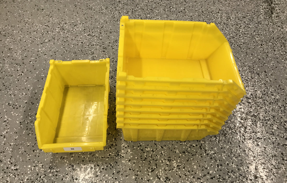 Rodman Approx 15-1/2x10-1/8x6-5/8" Nestable Yellow Storage Bins [Lot of 9] Used