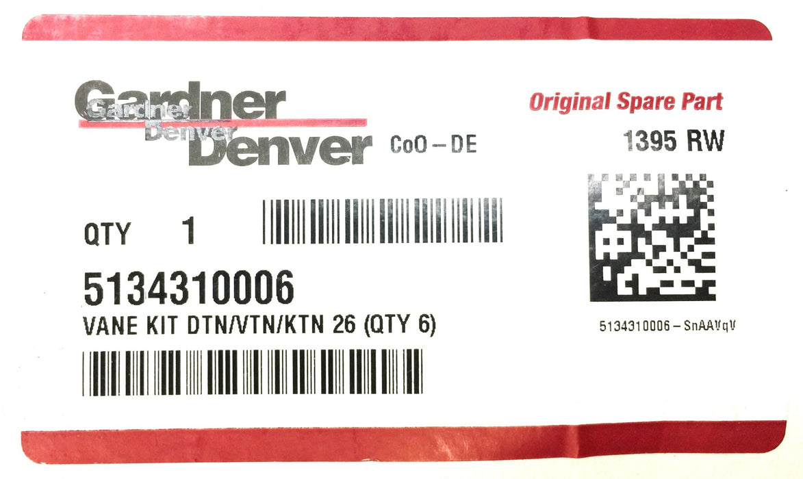 Gardner Denver Vane Kit (6pcs) DTN/VTN/KTN 26 5134310006 NOS