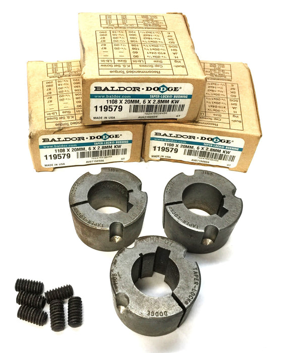 Baldor Dodge Taper Lock Bushing w/Set Screws 119579 [Lot of 3] NOS