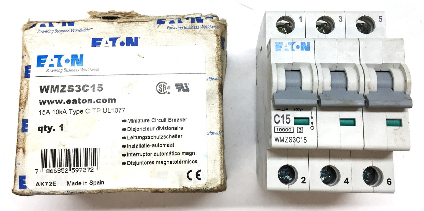 Eaton 15A 10kA Type C TP UL1077 Miniature Circuit Breaker WMZS3C15 NOS