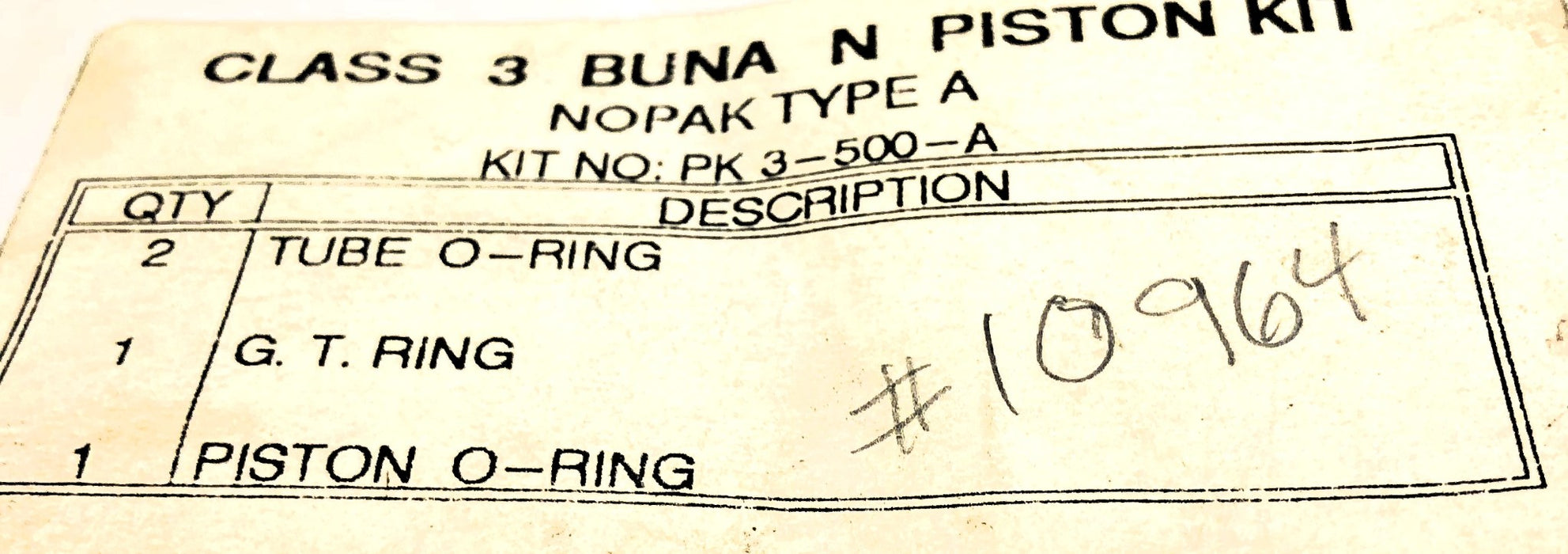 NOPAK Class 3 Buna N Piston Kit PK-3-500-A NOS