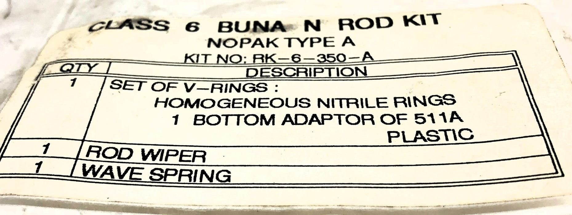 NOPAK Class 3 Buna N Rod Kit RK-6-350-A NOS