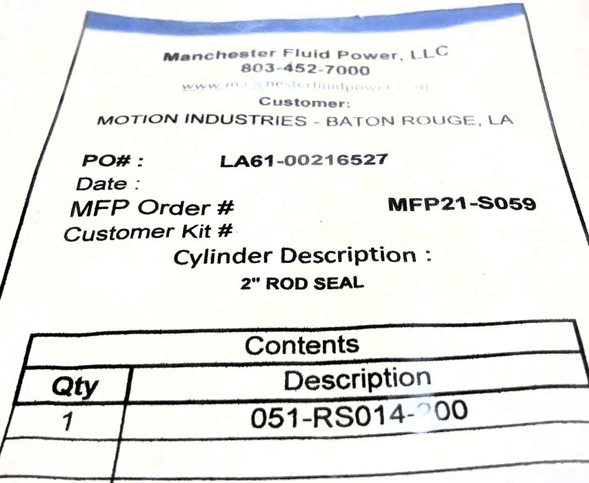 Manchester Fluid Power 2" Rod Seal 051-RS014-200 NOS