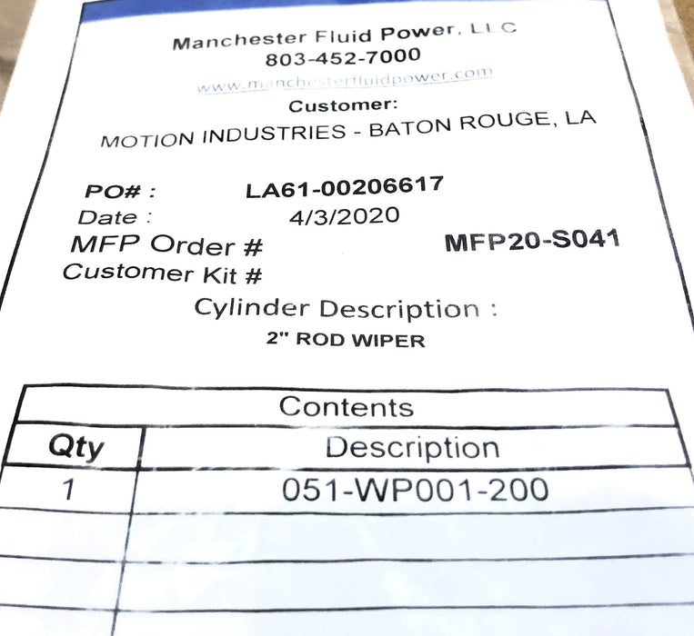 Manchester Fluid Power 2" Rod Wiper 051-WP001-200 [Lot of 2] NOS