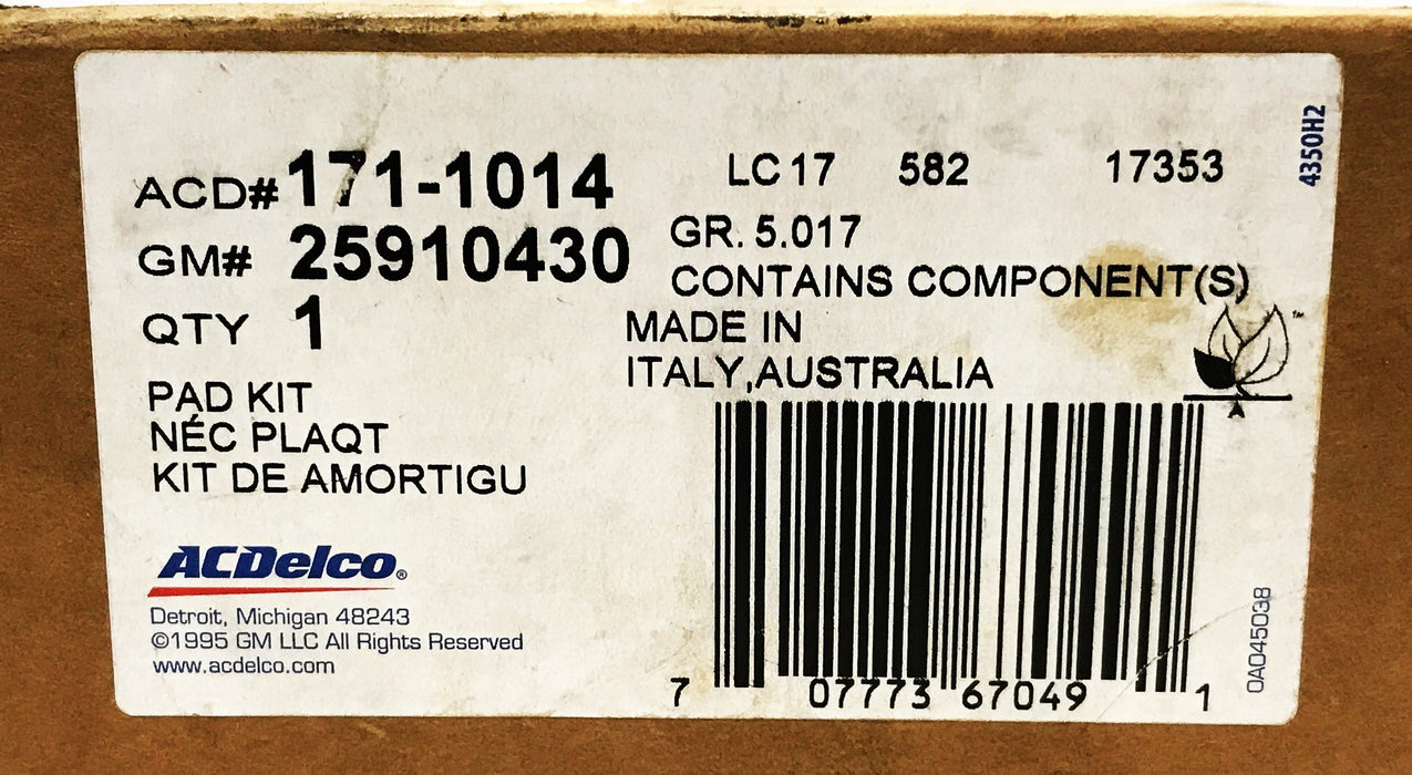 ACDelco Front Brake Pad Set 171-1014 NOS
