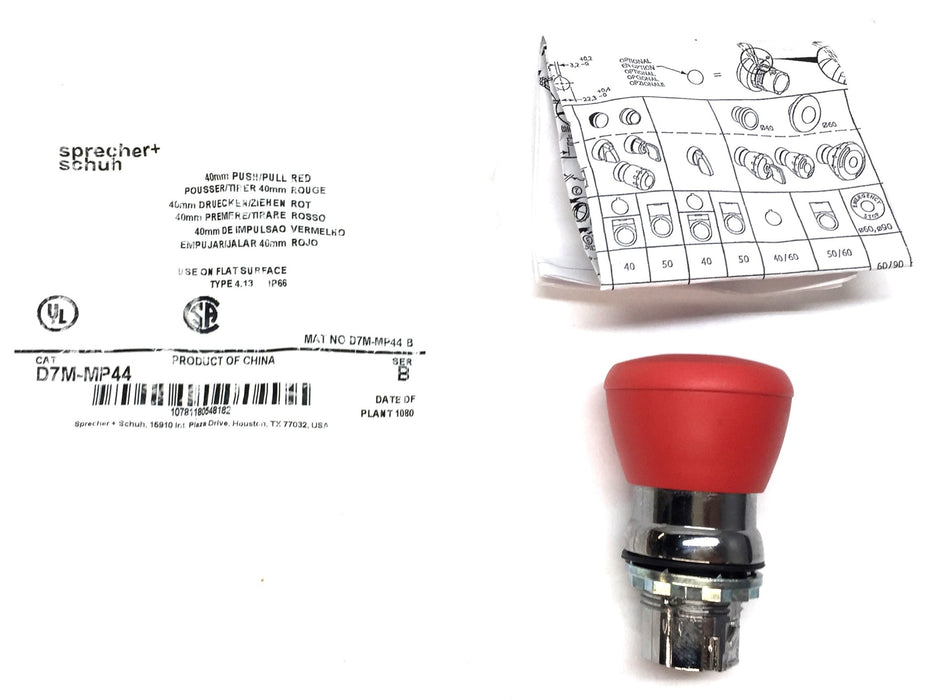 Sprecher+Schuh 40mm Push/Pull Red Button D7M-MP44 NOS