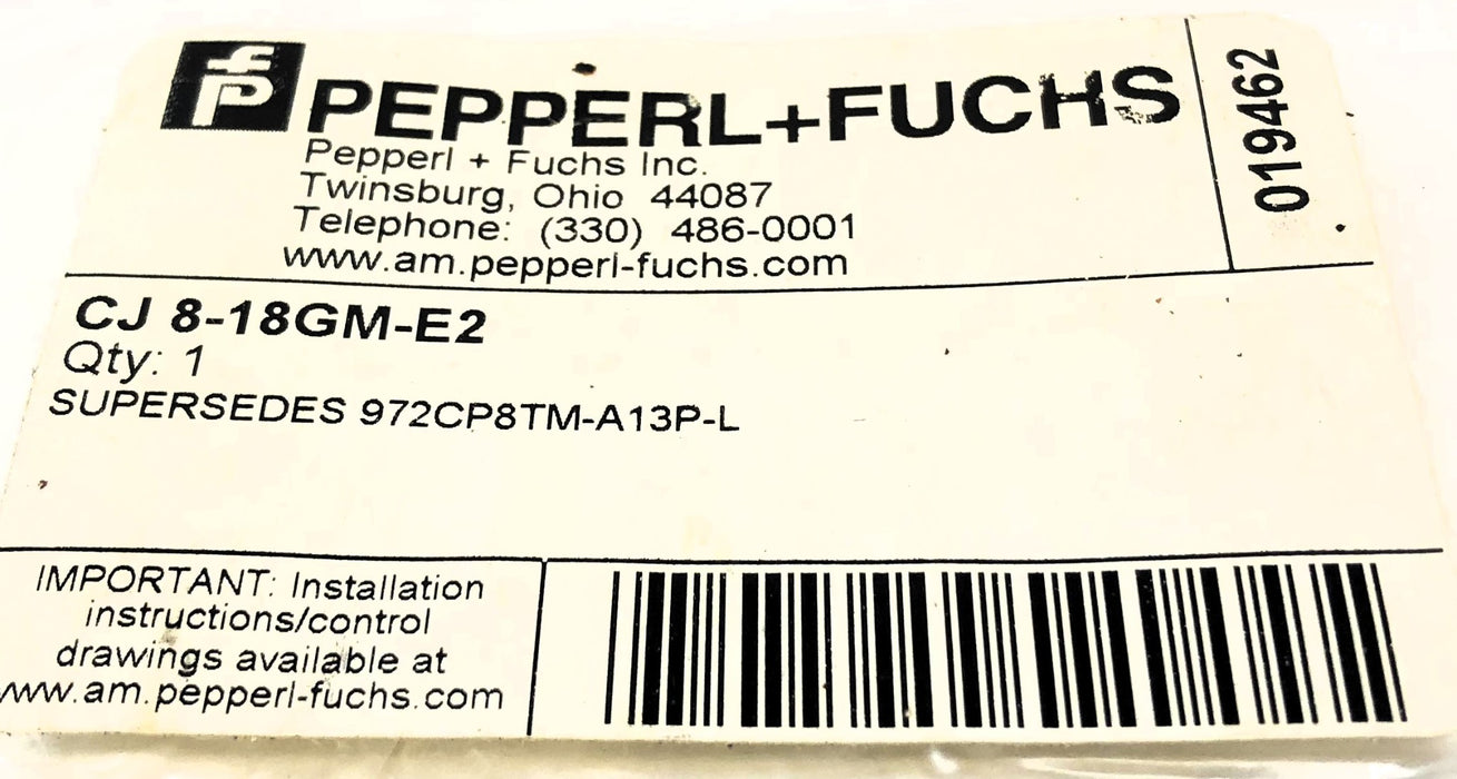 Pepperl+Fuchs Proximity Sensor W/ (2) Rings CJ 8-18GM-E2 NOS