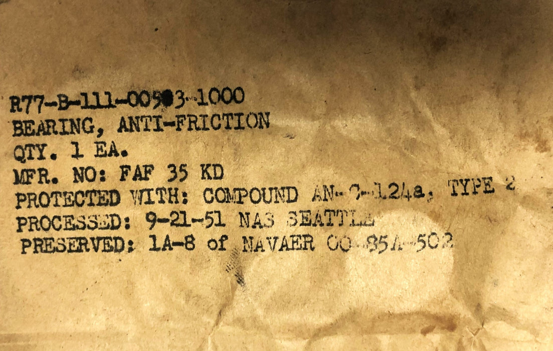 Fafnir Single Shielded Anti Friction Ball Bearing FAF-35KD NOS