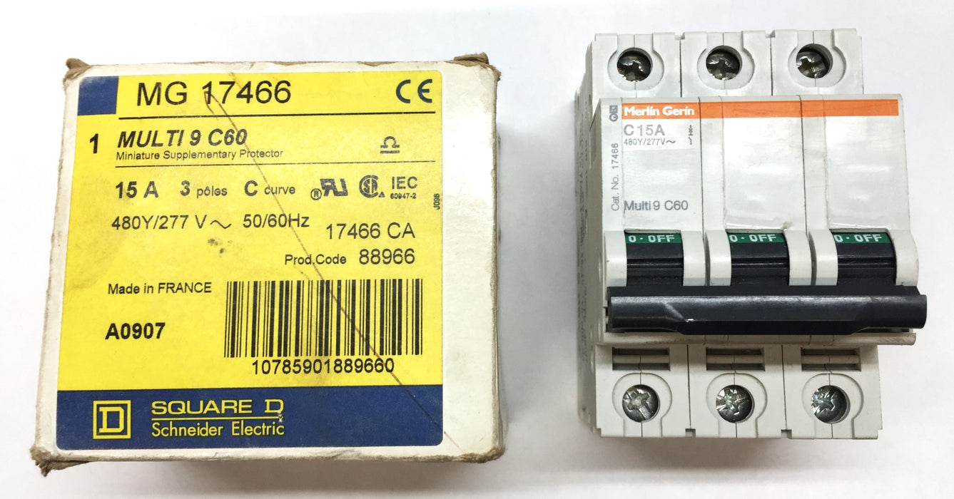 Merlin Gerin Multi 9 C60 15A 3-Pole 50/60Hz Supplementary Protector MG17466 NOS