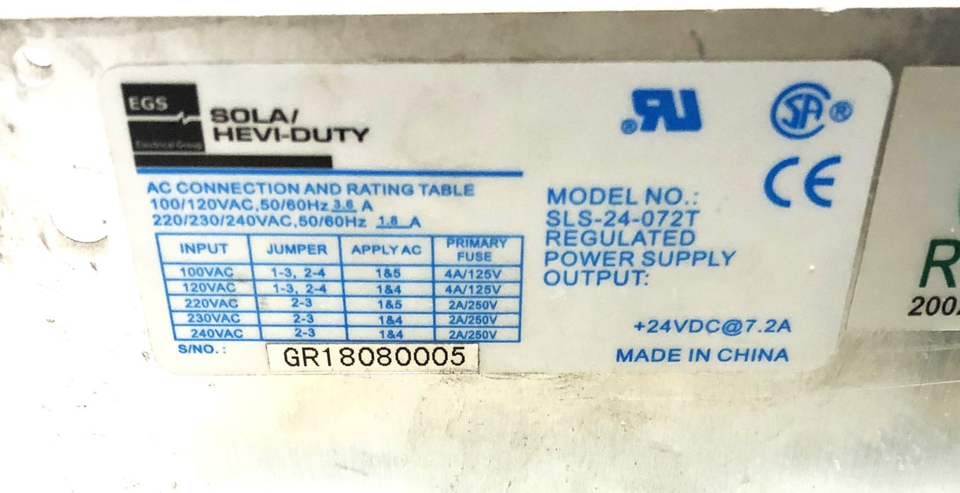 Sola Linear Power Supply 7.2A 24V Input: 100V AC to 240V AC SLS-24-072T NOS