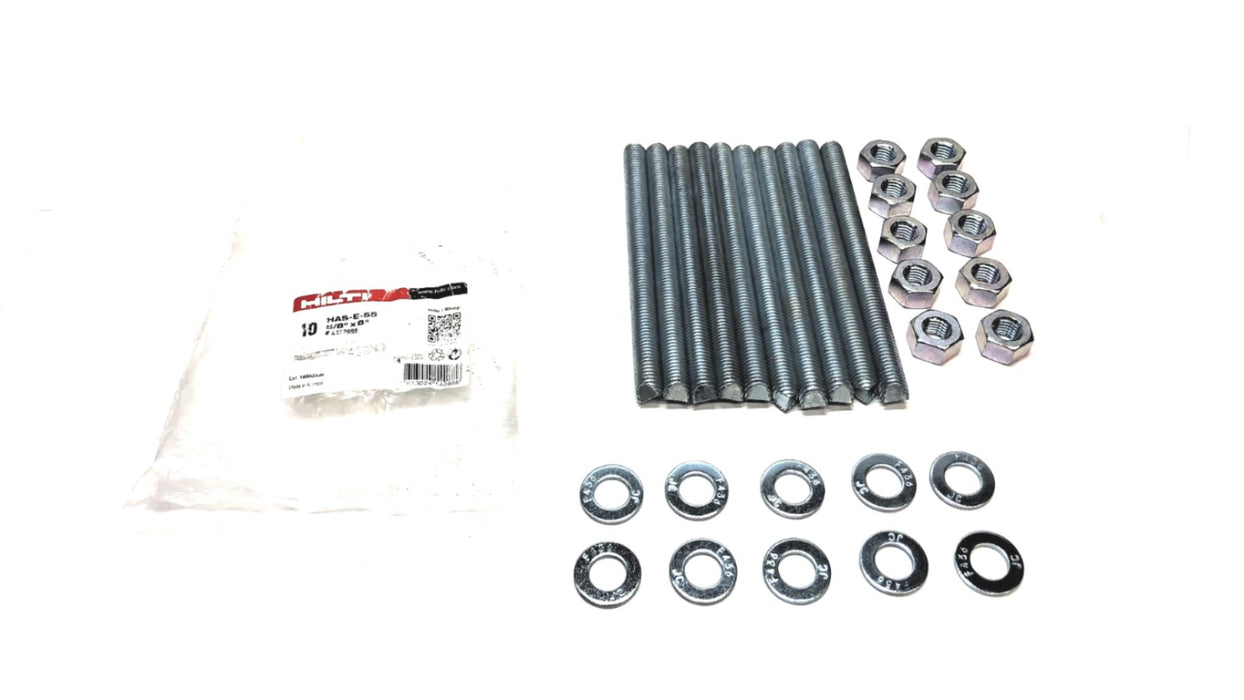Hilti Pack of (10) 5/8" x 8" Anchor Bolts W/ Hex Nuts & Washers HAS-E-55 NOS