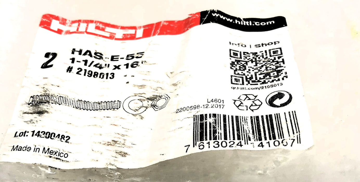 Hilti Pack of (2) 1-14/" x 16" Anchor Bolts 2198013 NOS