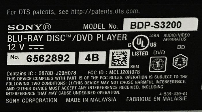 Sony Blu-ray Player BDP-S3200 [Lot of 2] USED
