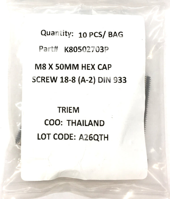 Triem M8 x 50mm Hex Cap Screw Pack (10pcs) K80502703P NOS
