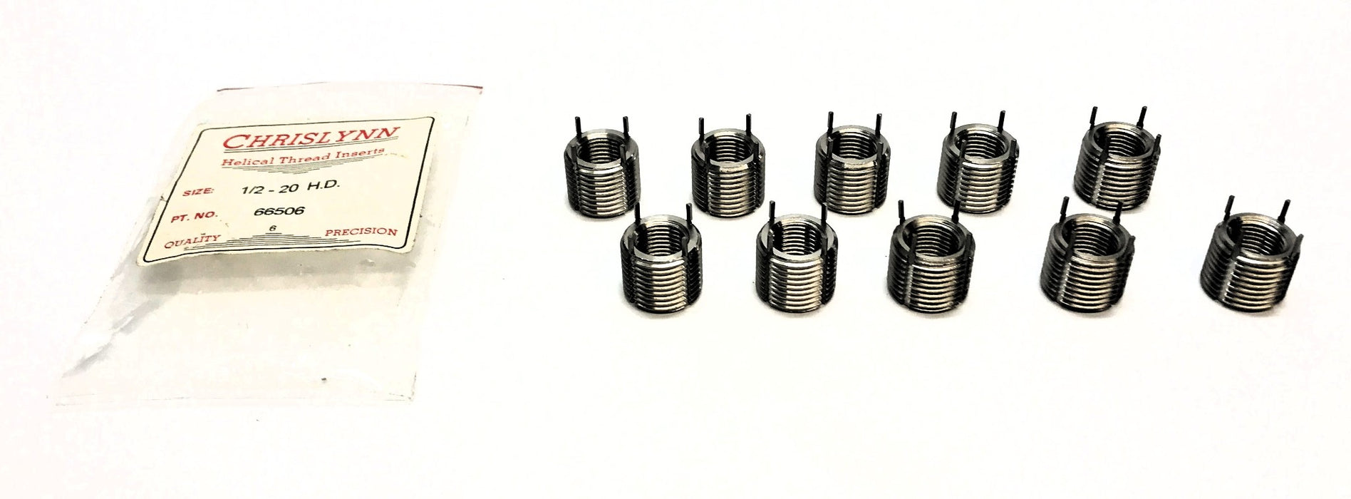 Chrislynn Pack of (10) 1/2-20 H.D. Key-Locking Threaded Inserts 66506 NOS