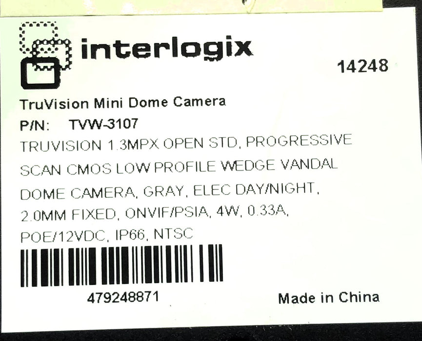 Interlogix TruVision 1.3MPX Mini Dome Camera (Untested) TVW-3107 USED